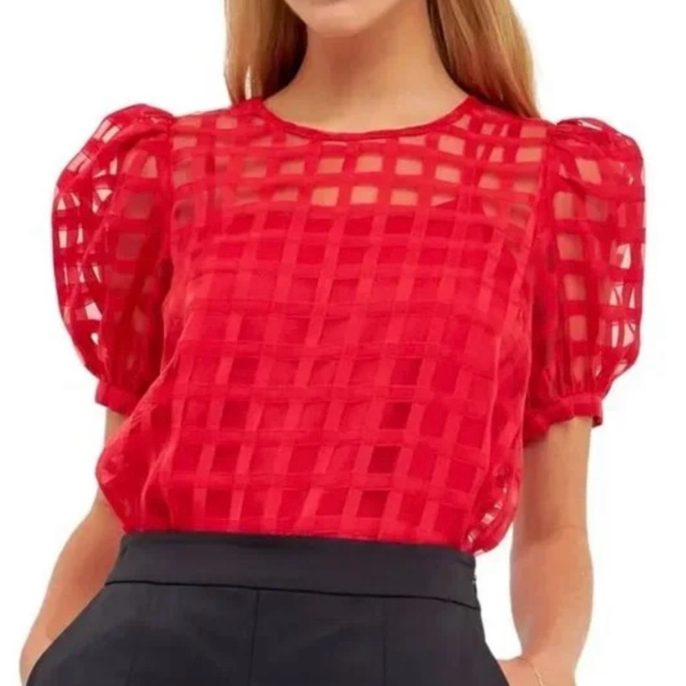 Endless Rose Red Puff Sleeve Embellished Blouse